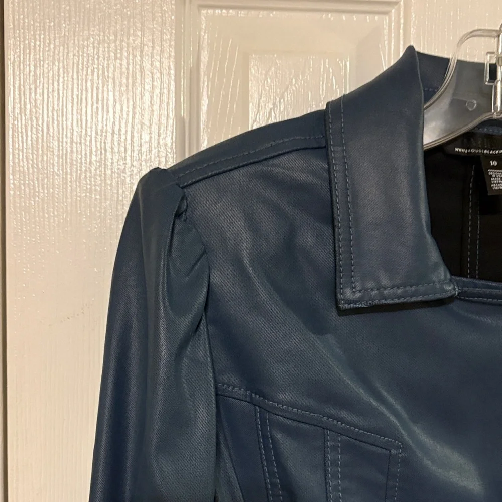WHBM Blue Coated Denim Zippered Jacket - Picture 4 of 15
